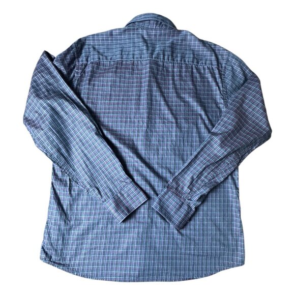 Bugatchi Shaped Fit Button Down Shirt Long Sleeve Blue Plaid Mens Sz Small - Picture 6 of 9